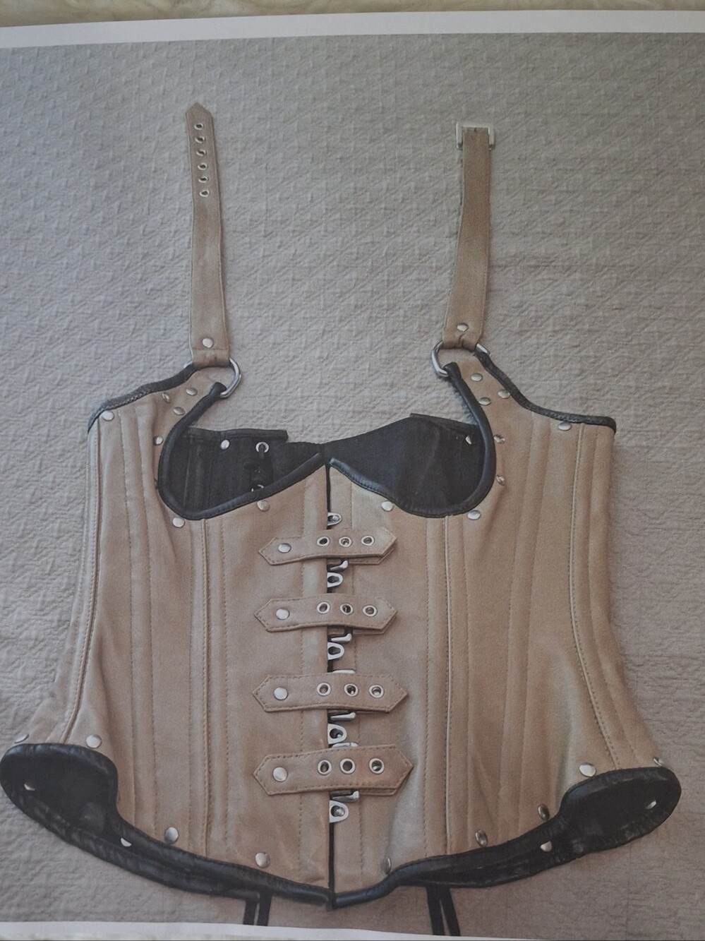 Tan Leather Strap Front Buckle Corset Top